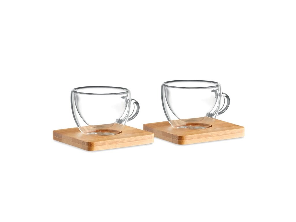 Set aus zwei 90-ml-Thermotassen mit Bambusuntersetzer