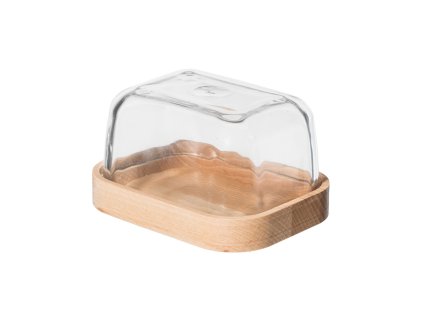 Hölzerne Butterdose mit Glasdeckel
