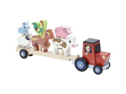 Holz-Steckspiel – Traktor mit Tieren