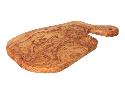 Ovales Olivenholz-Schneidebrett mit Griff 30 cm