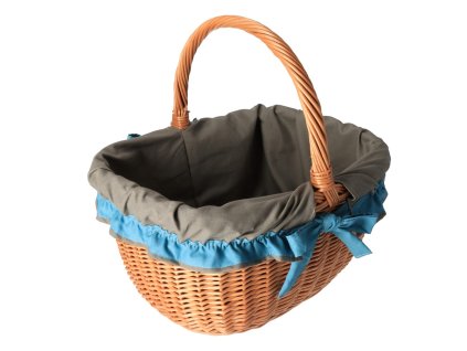 Weiden-Einkaufskorb mit grün-blauem Stoff