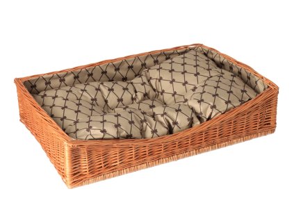 Tierbett aus Weide quadratisch – mit beigem Kissen