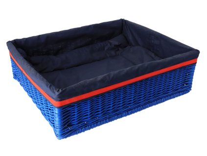 Tierbett aus Weide mit Kissen – blau