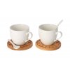 Holzuntersetzer mit Porzellantasse 0,25 l und Löffel 2 Stück