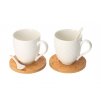 Holzuntersetzer mit Porzellantasse 0,37 l und Löffel 2 Stück